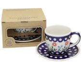 Cup + saucer in a cardx - Polish pottery